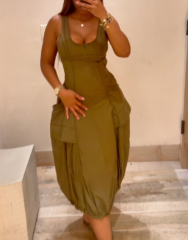 Bubble-Hem Midi Dress