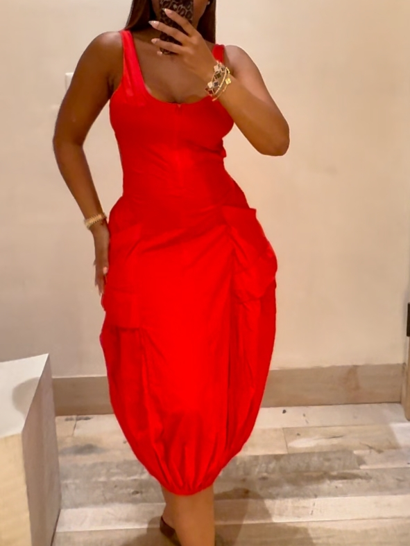 Bubble-Hem Midi Dress