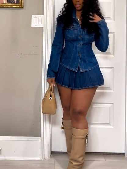 Denim Long Sleeve Jacket Set