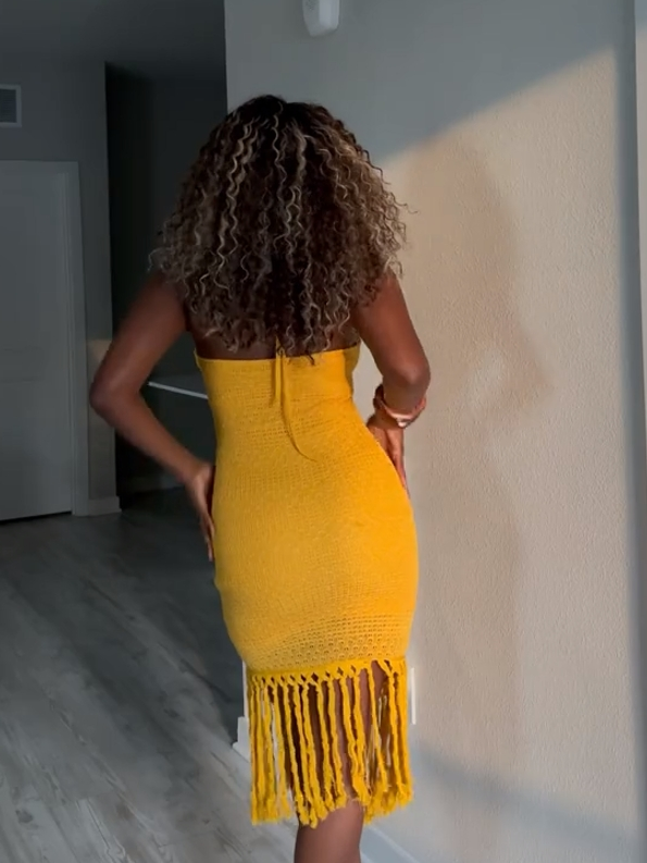Fringe Tie Mesh Dress