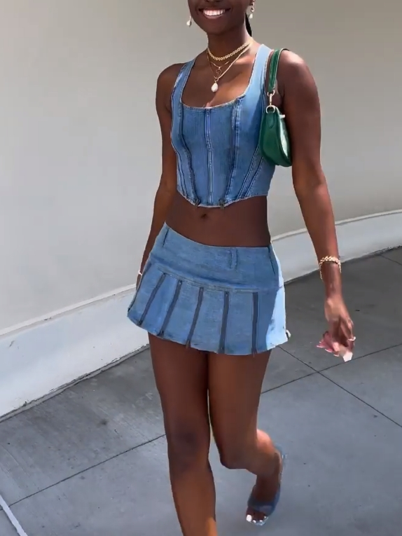 Zipper Edge Denim Set