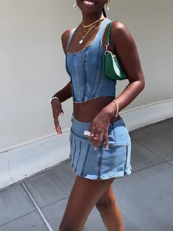 Zipper Edge Denim Set
