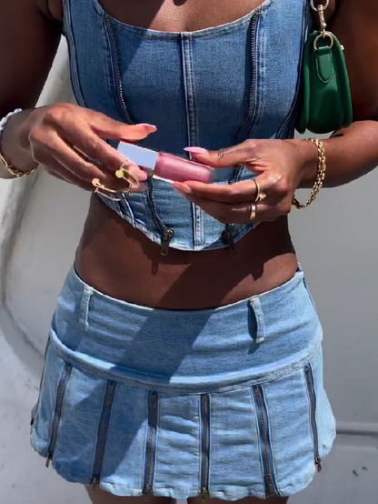 Zipper Edge Denim Set