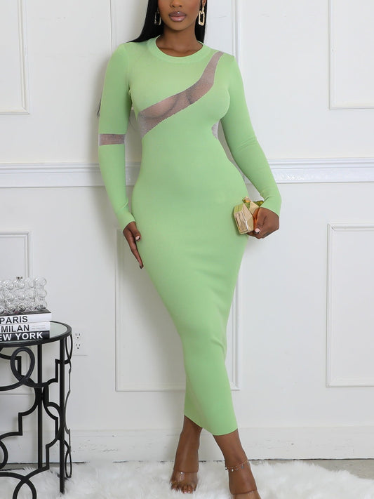 Sheer Panel Midi Dress