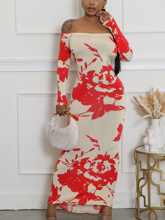 Elegant Backless Floral Print Maxi Dress