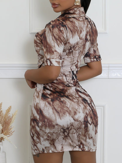 Print Button-Up Bodycon Dress
