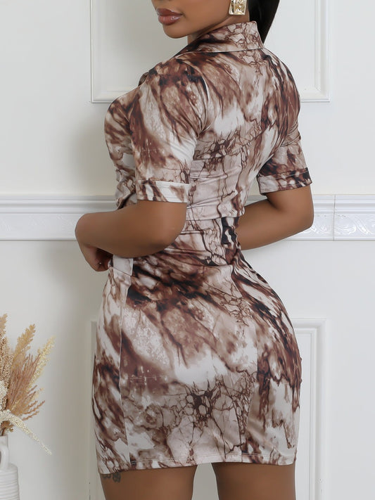 Print Button-Up Bodycon Dress