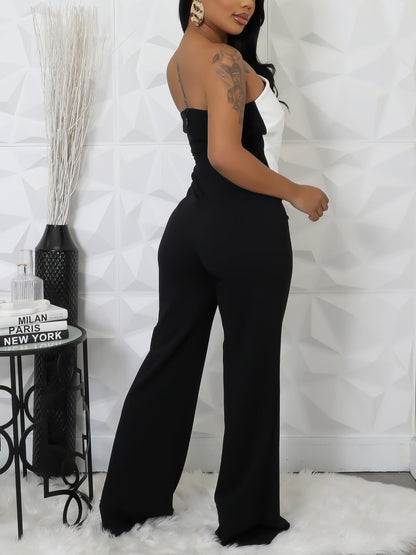 Sleek One-Shoulder Button Detail Jumpsuit