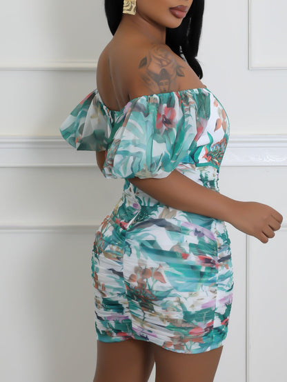 Tropical Print Bodycon Dress