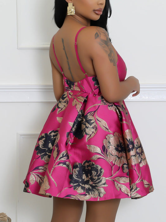 Chic Floral Print Fit and Flare Dress