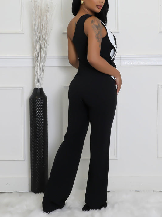 Stylish Color Block Wide Leg Jumpsuit