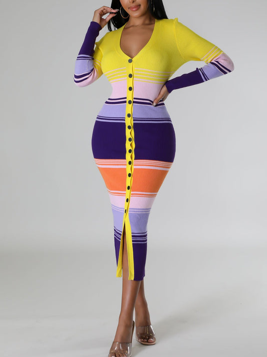 Color Block Knit Midi Dress