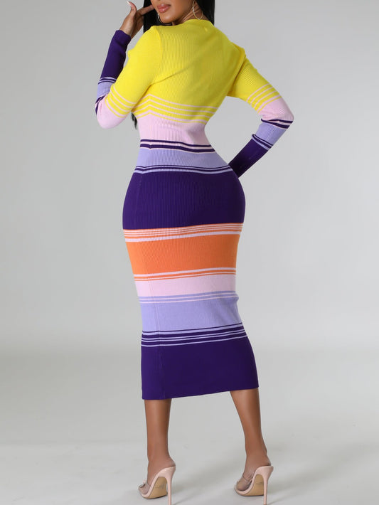 Color Block Knit Midi Dress