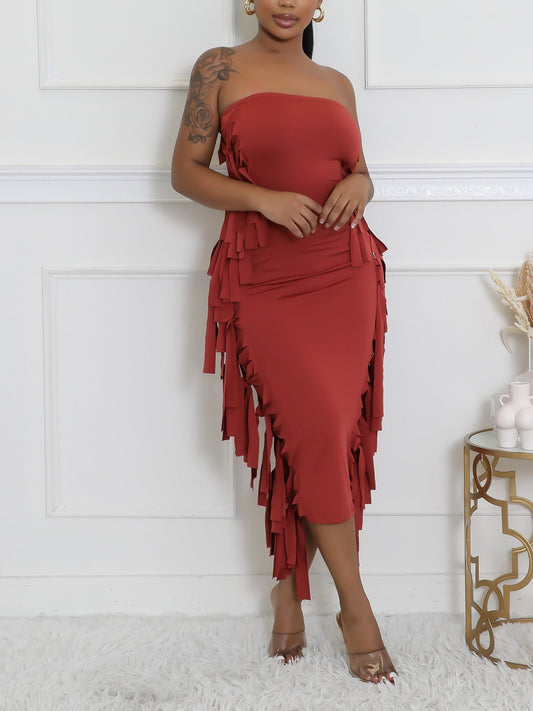 Stylish Ruffled Strapless Bodycon Dress
