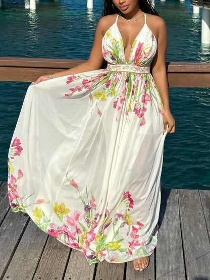 Mesh Floral Printed Maxi Dress
