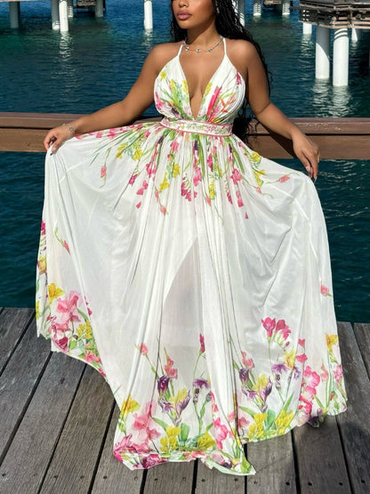 Mesh Floral Printed Maxi Dress