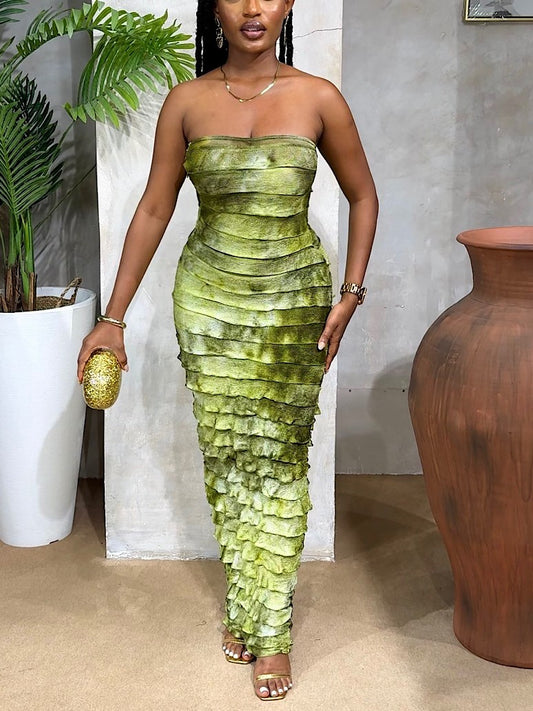 Ombre Frill Edge Bandeau Maxi Dress