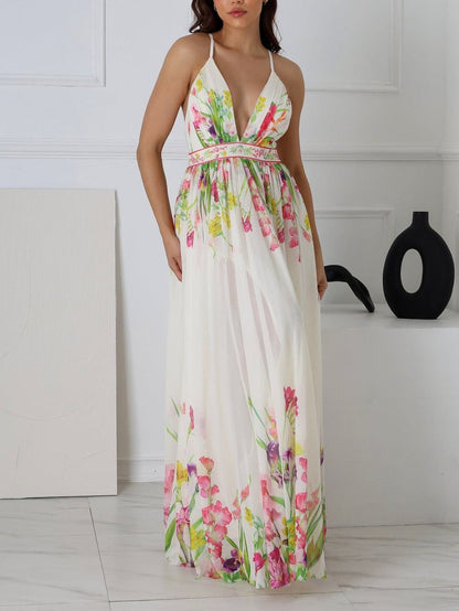 Mesh Floral Printed Maxi Dress