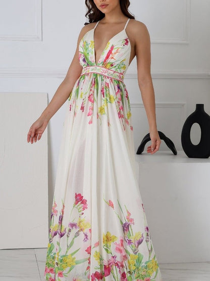 Mesh Floral Printed Maxi Dress