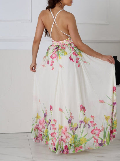 Mesh Floral Printed Maxi Dress
