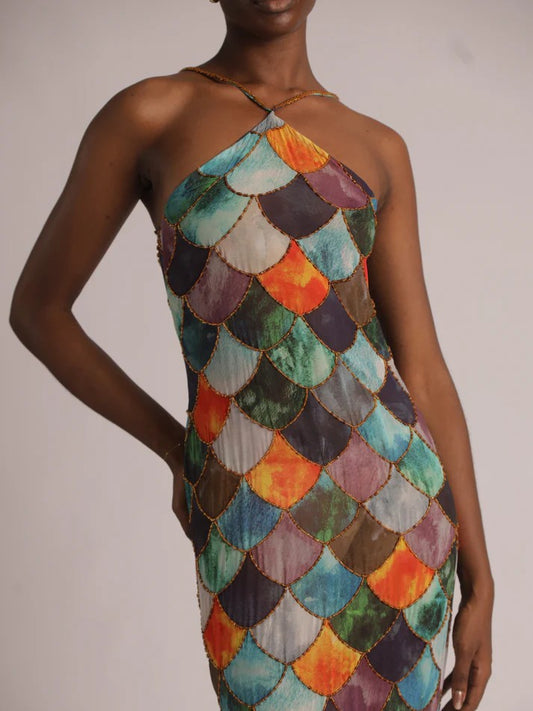 Beaded Halter Neck Maxi Dress