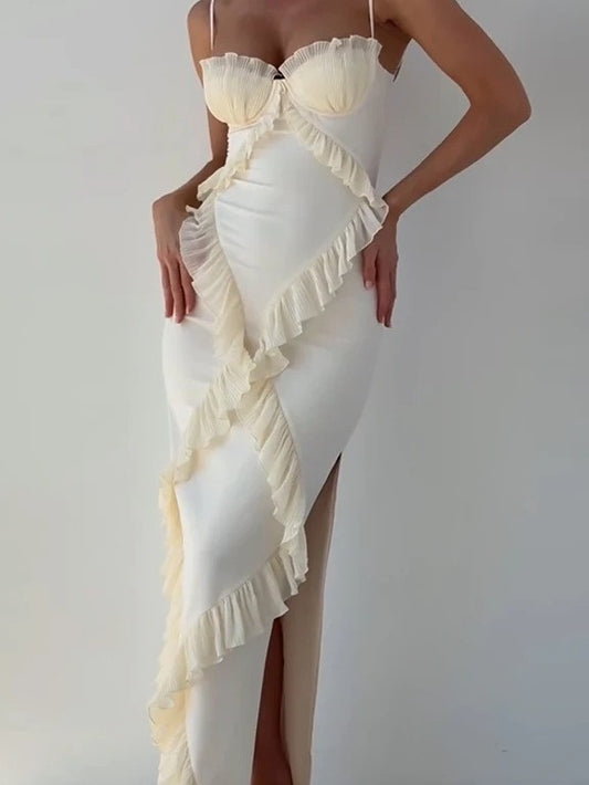 Patchwork Lace Chest Wrap Halter Dress