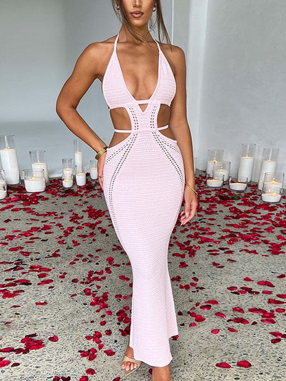 Halter Bandeau Cutout Tie Dress