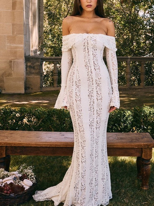 Off Shoulder Lace Maxi Dress