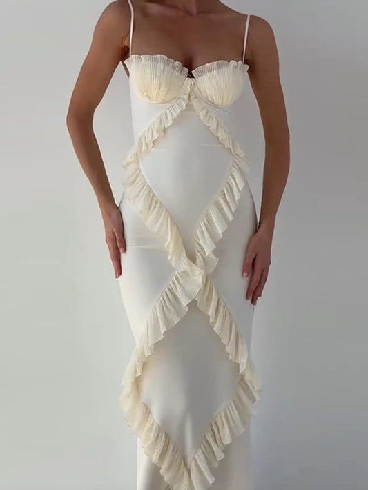 Patchwork Lace Chest Wrap Halter Dress