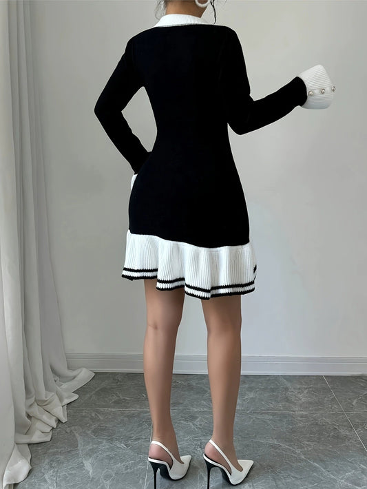 V-neck Bow Backless Ruffle Mini Dress