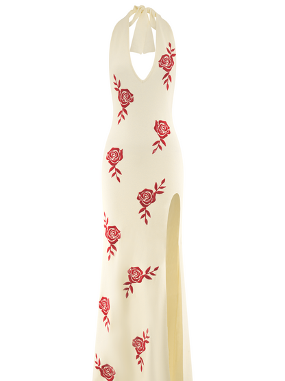 Rose Knit Halter Maxi Dress