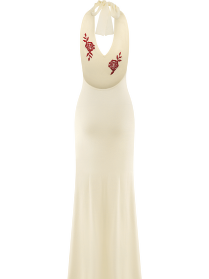 Rose Knit Halter Maxi Dress
