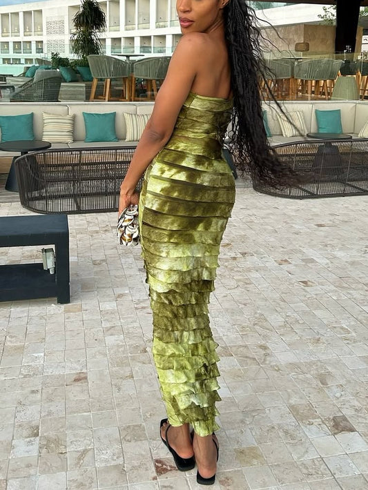 Ombre Frill Edge Bandeau Maxi Dress