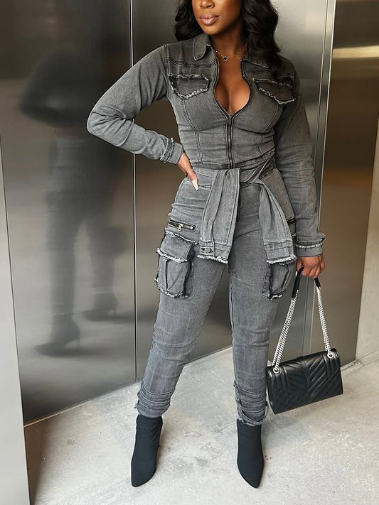 Denim Lace-up Jumpsuit