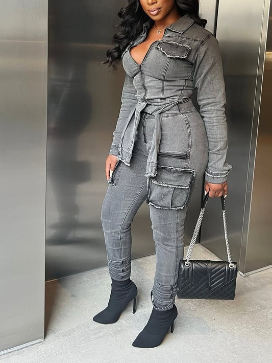 Denim Lace-up Jumpsuit