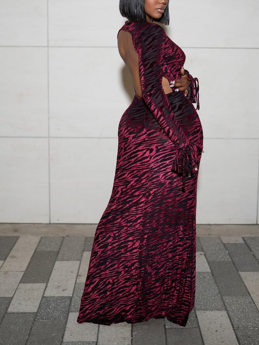 Two-Tone Gradient Long Sleeve Cut-Out Maxi Dress