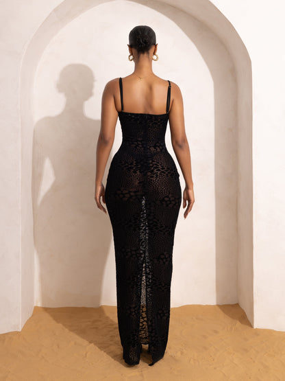 Mesh Lace Cutout Maxi Dress