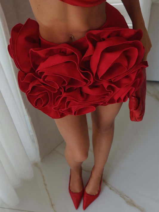 3D Rose Detail Mini Skirt