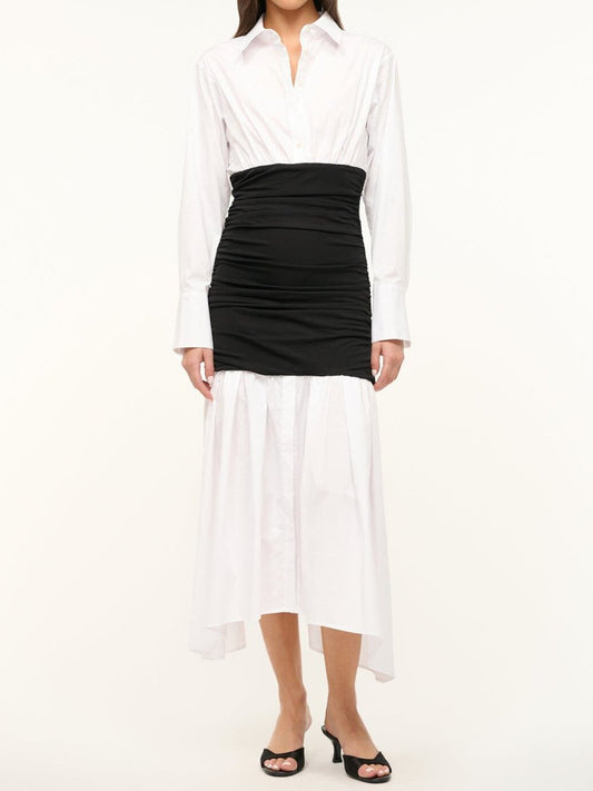 Elegant Contrast Stitching Shirt Dress