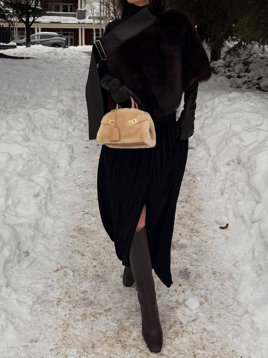 Faux Fur Cape With Leather Belt