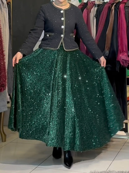 Sequined High Waist Maxi Skirts