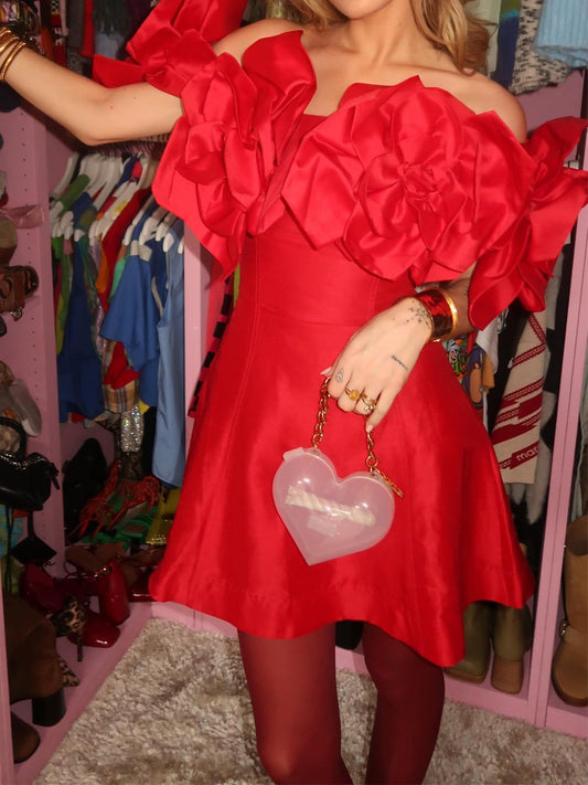 Off Shoulder 3D Flower Mini Dress