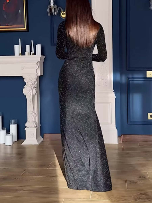 Rhinestone Sparkle Stretch Elegant Maxi Dress