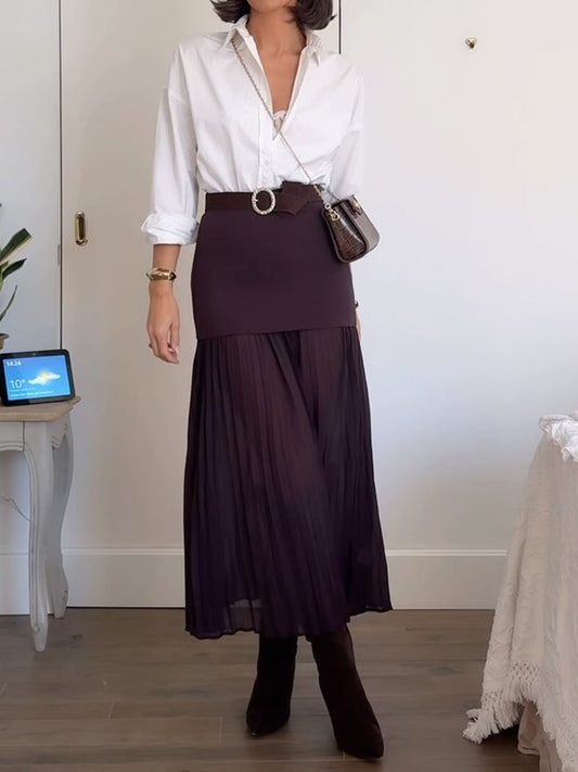 High Waist Pleated Patchwork Skirts