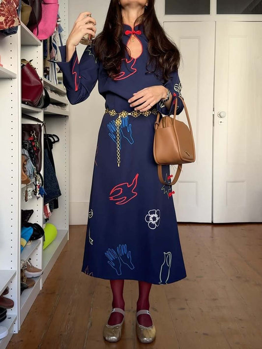 Toggles Slit Sleeves Printed Dress