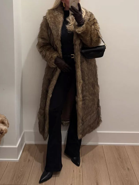 Faux Fox Fur Long Coat