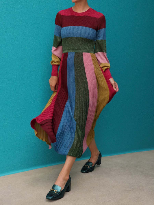 Ribbed Colorful Striped Party Dress