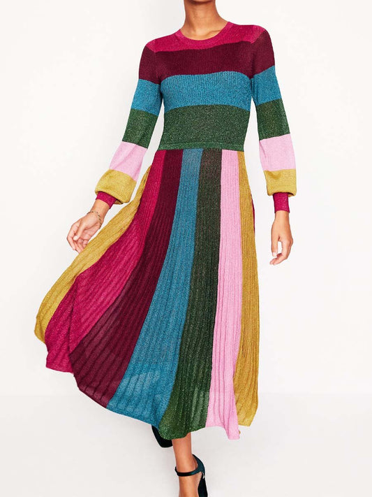 Ribbed Colorful Striped Party Dress