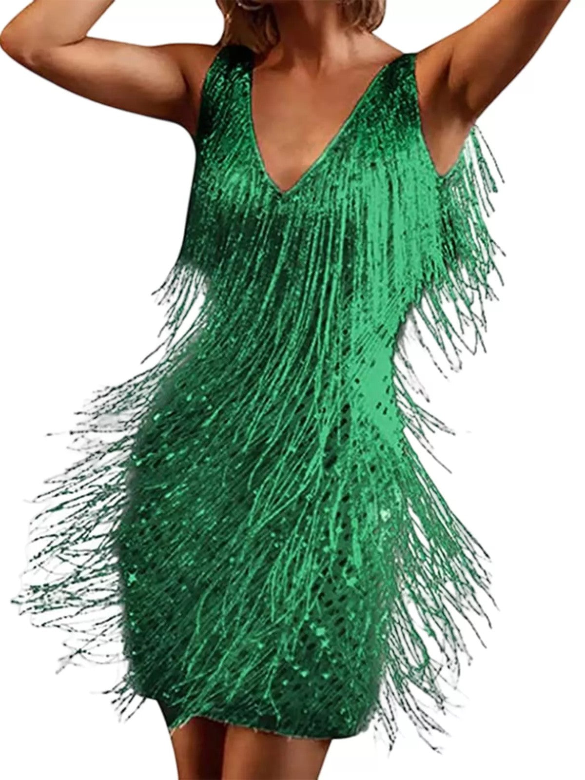 V-neck Sleeveless Fringe Midi Dress